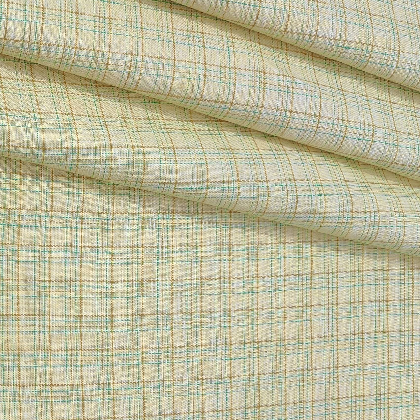 Shirt Fabric Donear 100% Premium Linen 60Lea Check Colour Butter Yellow N Green